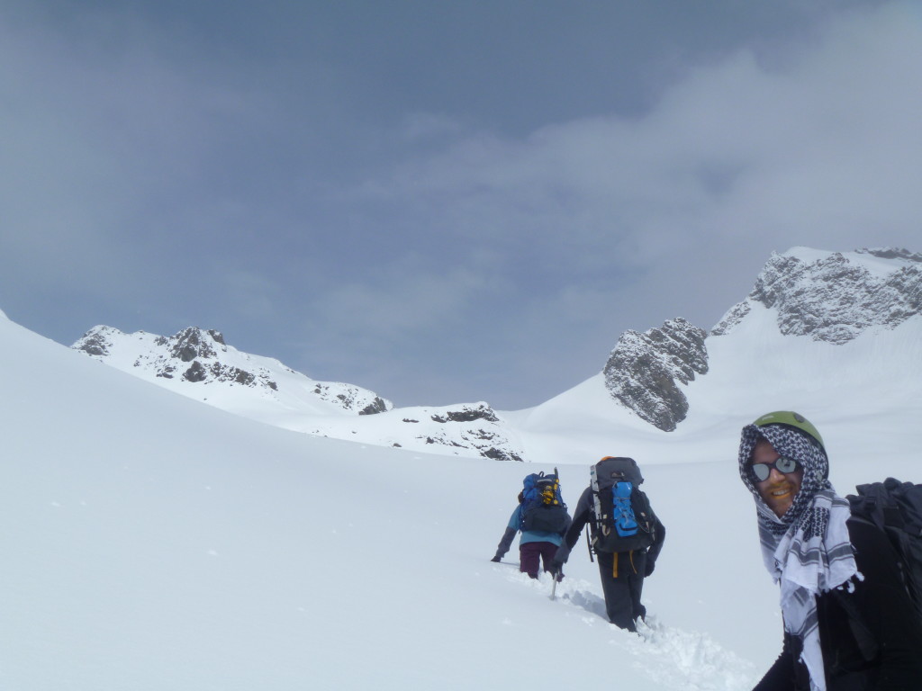 Hard work breaking through the fresh snow, approaching Ball Pass