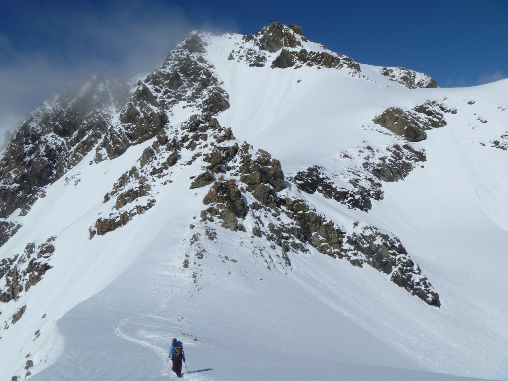 Approaching Kaitiaki Peak following the tracks we laboriously put in the day before