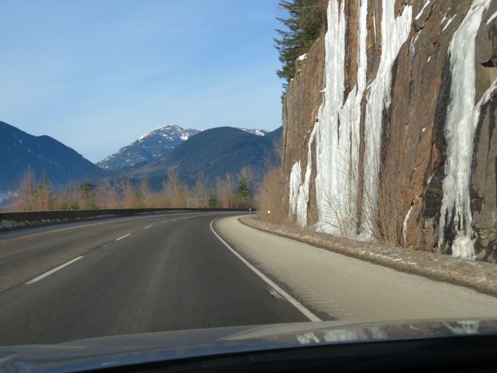 Roadside ice was visible only about an hour from Vancouver. Driving through BC (during fine weather days) is easily the most pleasant driving I've ever done, however when the weather turns foul it becomes stressfull...winter tyres are absolutely essential!