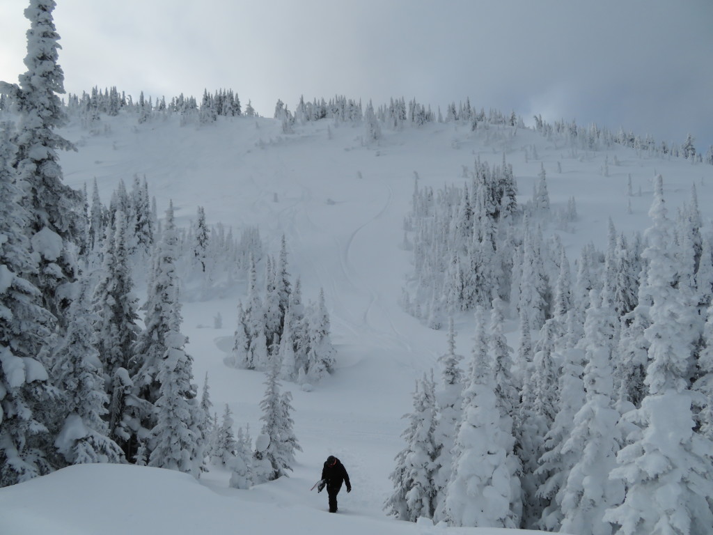 The hiking terrain of 'The Gills' retained a decent amount of untracked powder well into the afternoon.