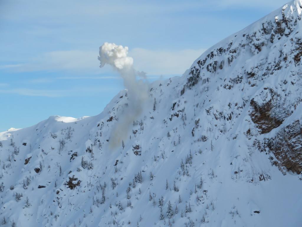 Avalanche control demonstration on T1 ridge, as part of 'avalanche awareness week'. The bang was startling loud.