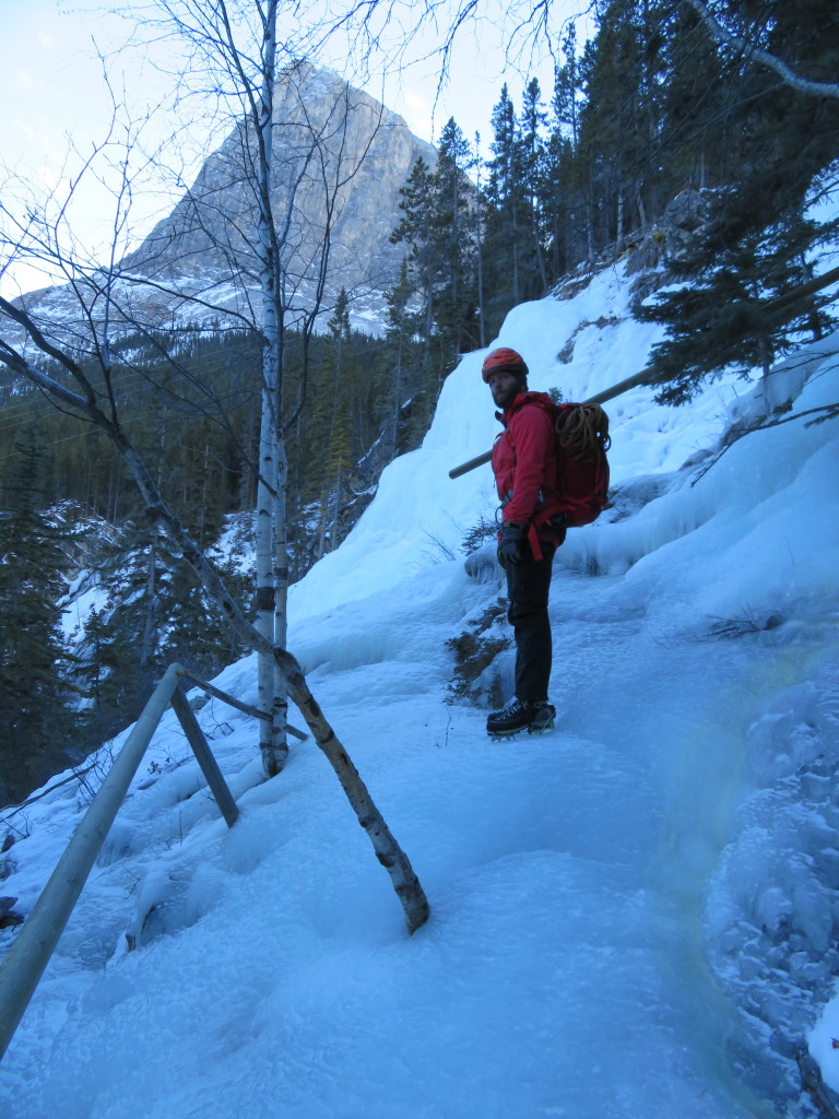 Approaching 'The Junkyards' crag with Brent for an ice climbing refresher.