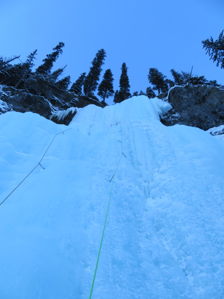 I stare up at the business end of the second pitch. It gave me the "screaming barfies", just before reaching the ice cave (belay spot for the third pitch).