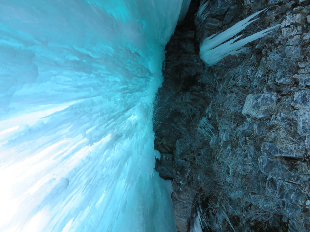 Staring up at the roof of the ice cave.