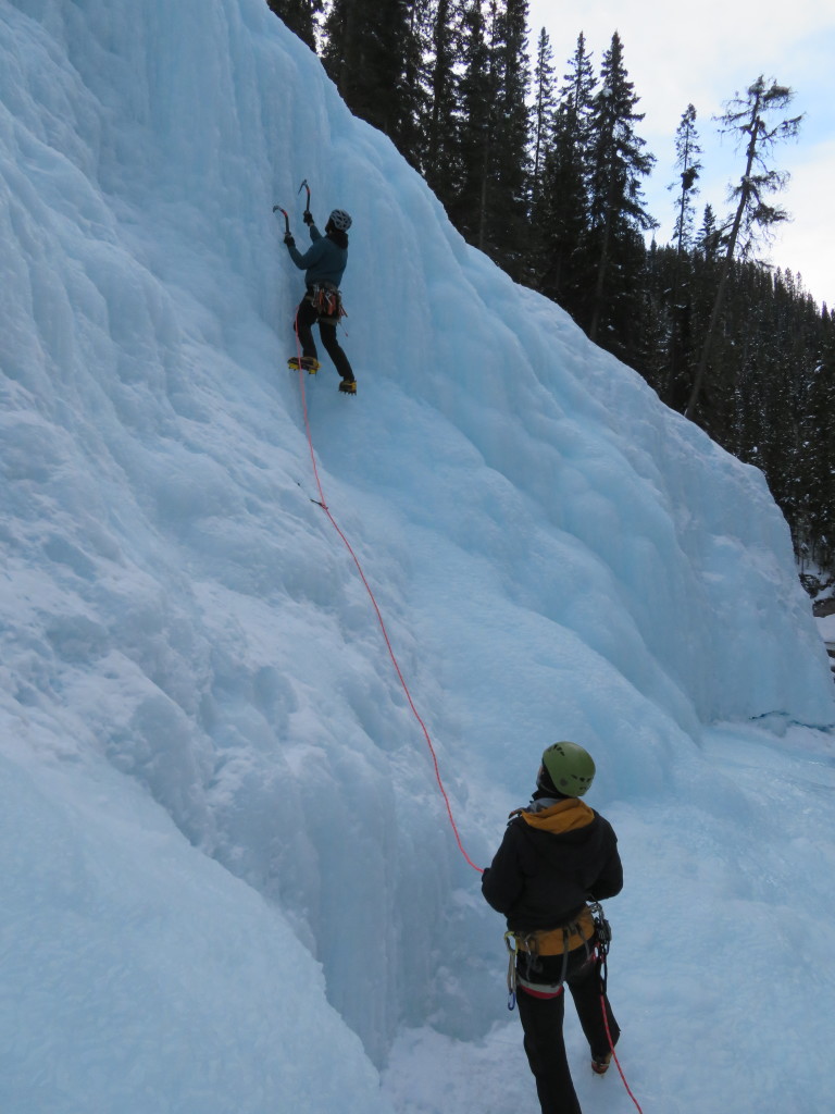 I belay Patrick up the central section of the iceflow.