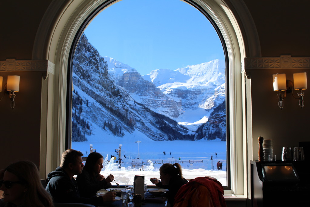 Enjoying a meal at the Fairmont at Lake Louise.